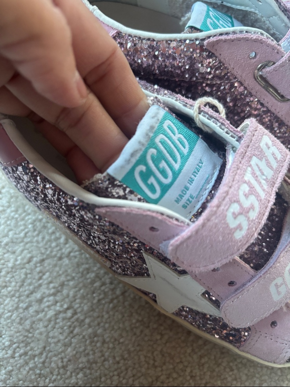 Golden Goose Kids Pink Glitter Superstar Velcro Sneakers with White Star - Picture 9 of 10